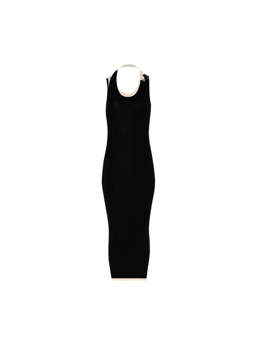 TWISTED LAYERED COTTON RIBBED SLEEVELESS DRESS