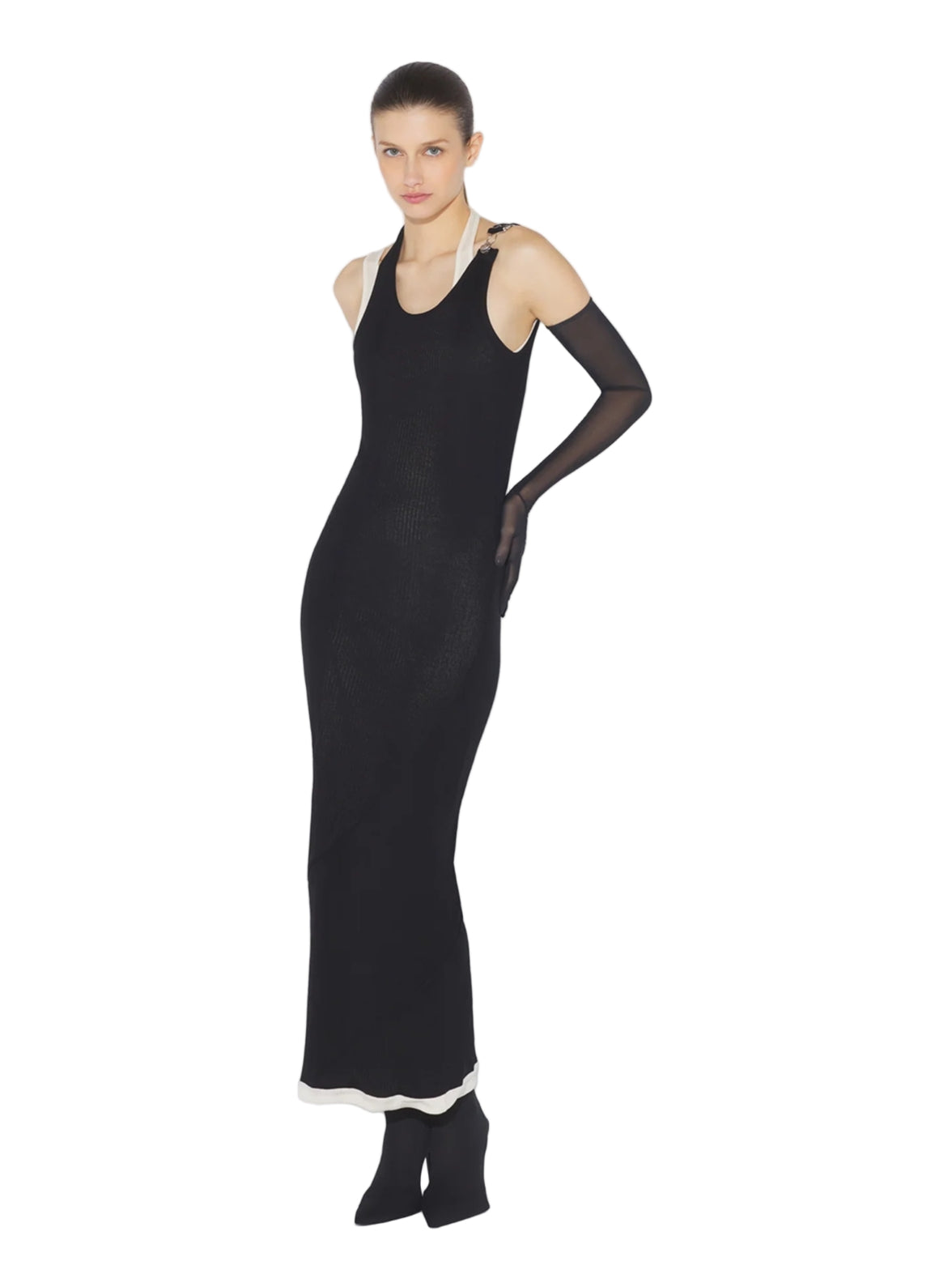 TWISTED LAYERED COTTON RIBBED SLEEVELESS DRESS