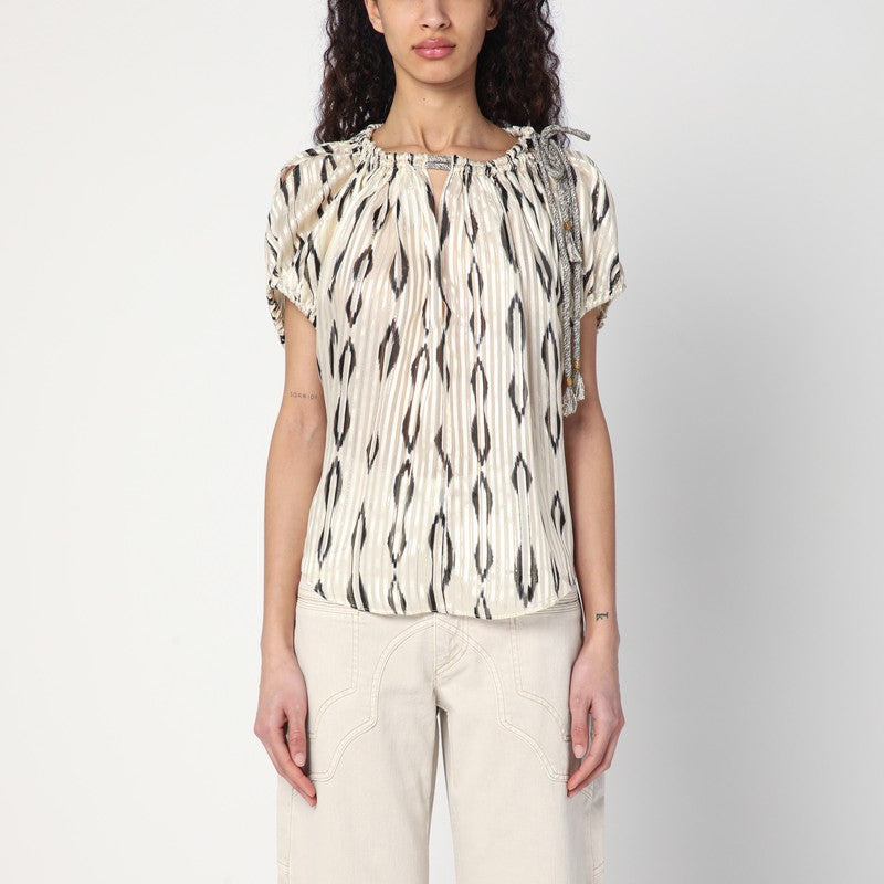 Ecru/black Blouse In Silk