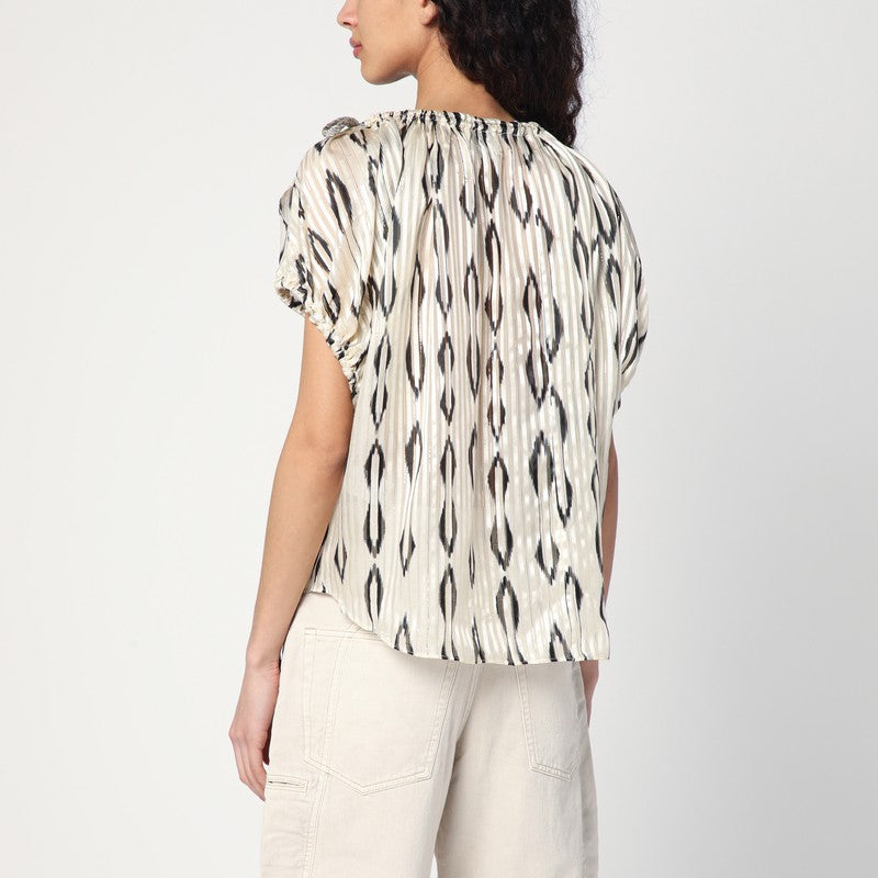Ecru/black Blouse In Silk