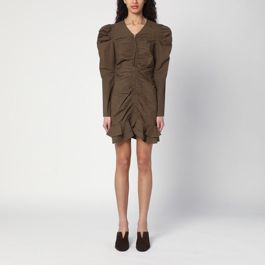 Briali Mini Dress With Green Khaki Zip