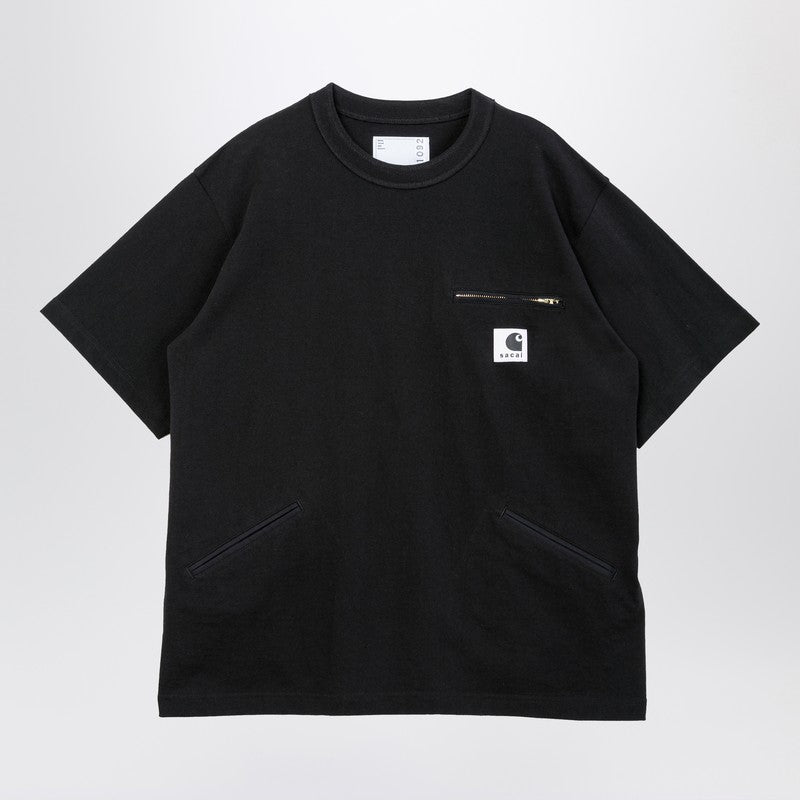 Black cotton T-shirt with logo patch