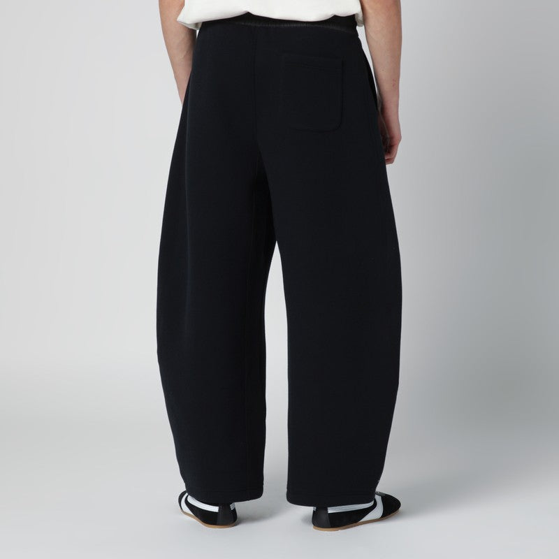 Black cotton-blend curved-leg trousers