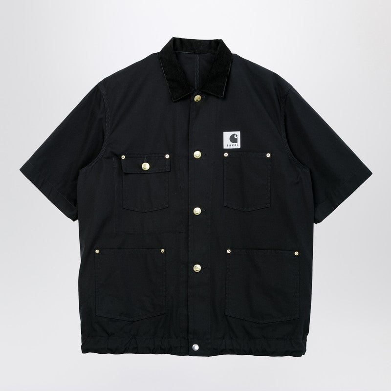 Black short-sleeve cotton canvas shirt