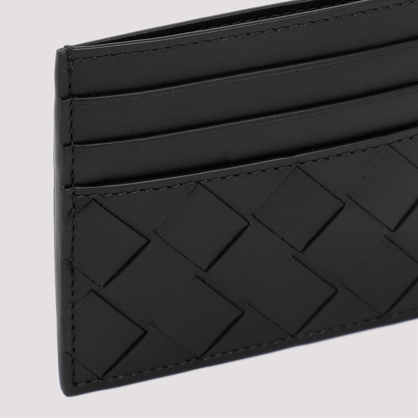 Black and Silver Intrecciato Calf Leather Credit Card Case