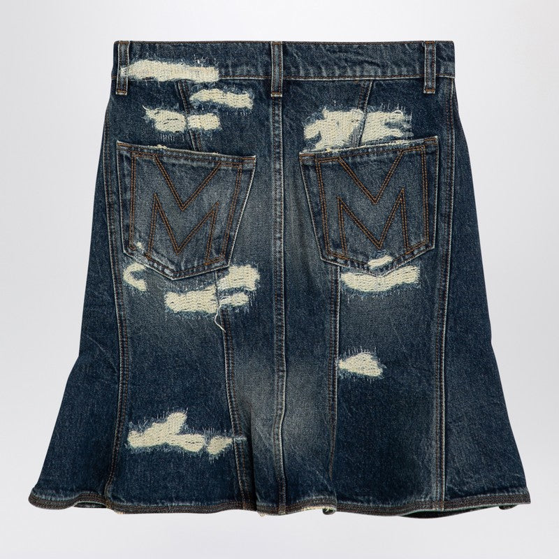 Washed denim skirt with worn details