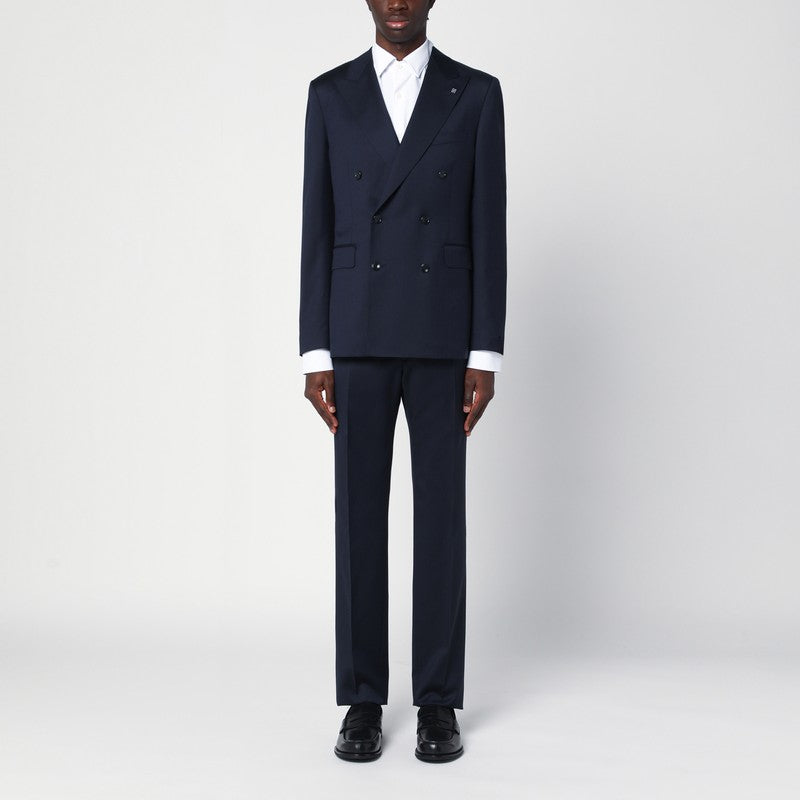 Navy Blue Double-breasted Wool Suit