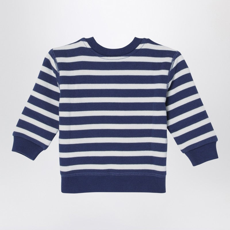 White/navy Blue Striped Sweatshirt With Print