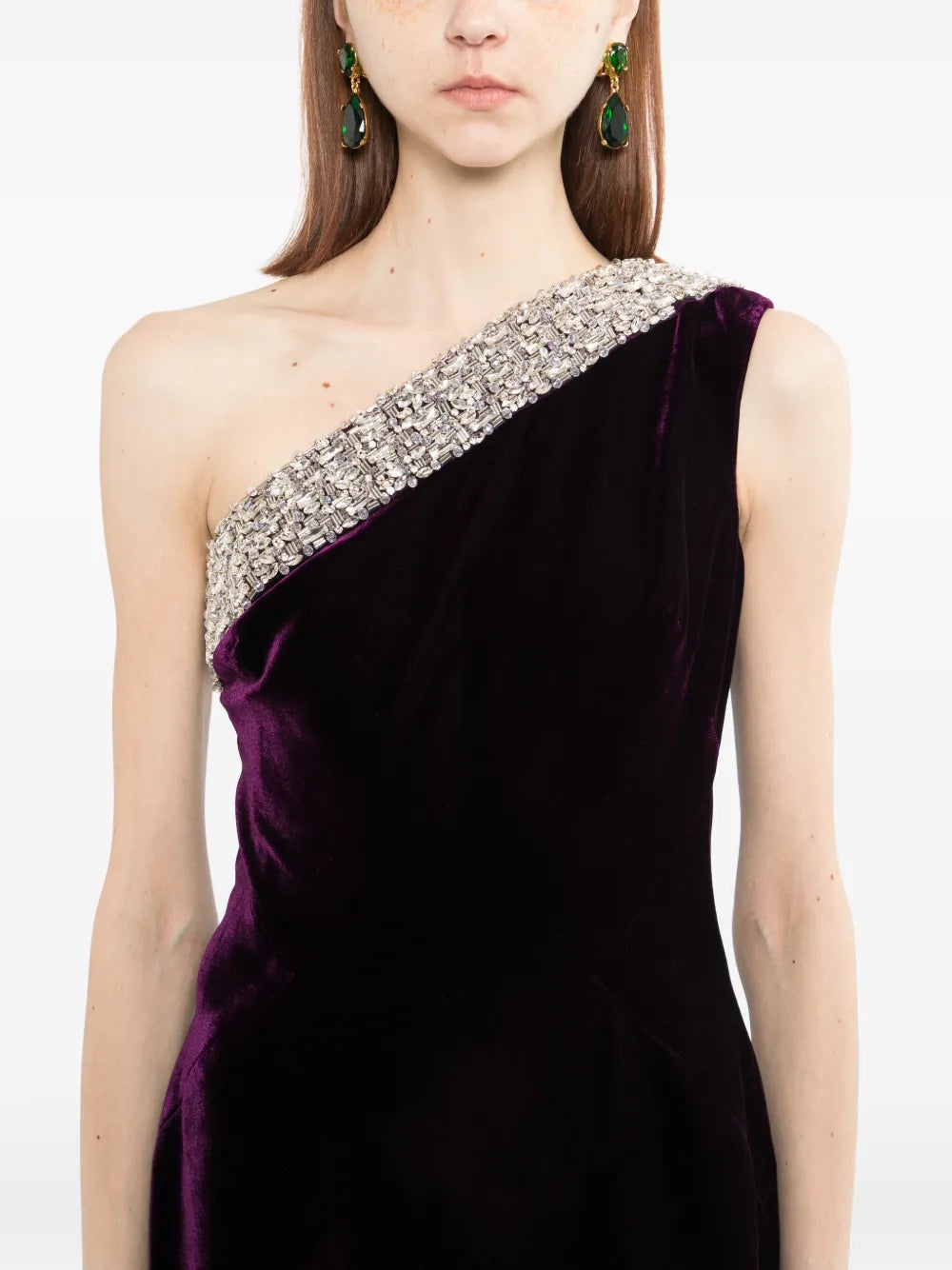Crystal Embellished One-Shoulder Dress