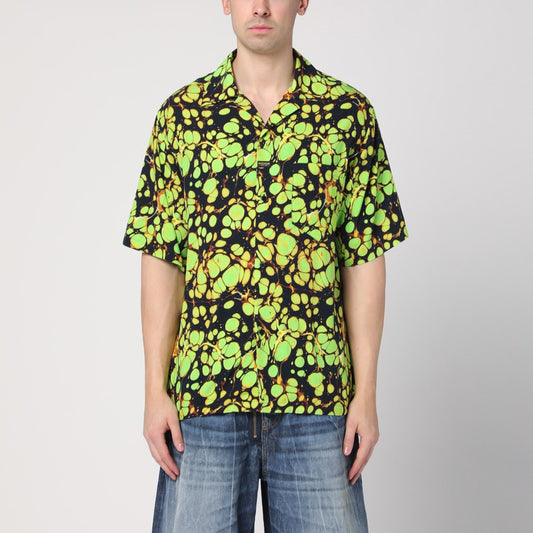 Green Bowling Shirt With Abstract Pattern