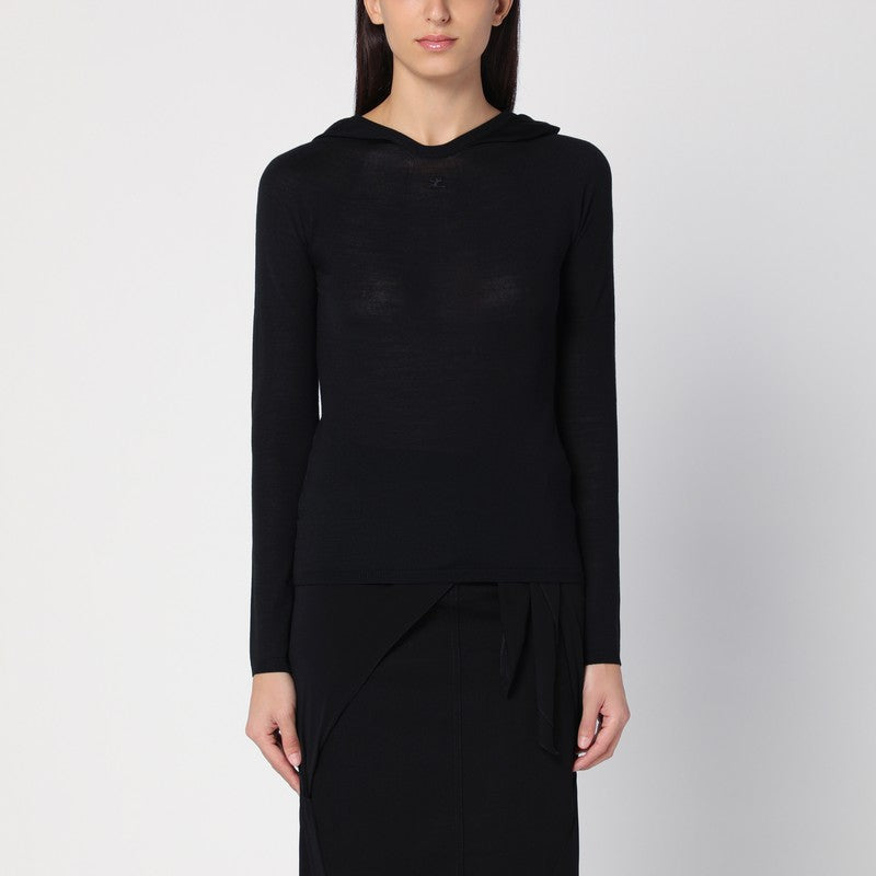 Light Wool Black Hooded Sweater