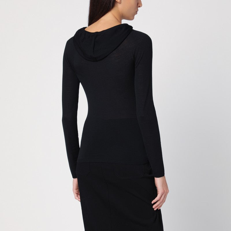 Light Wool Black Hooded Sweater