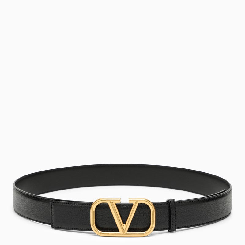 Vlogo Black/Gold Leather Belt