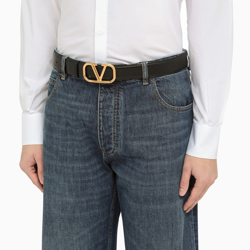 Vlogo Black/Gold Leather Belt