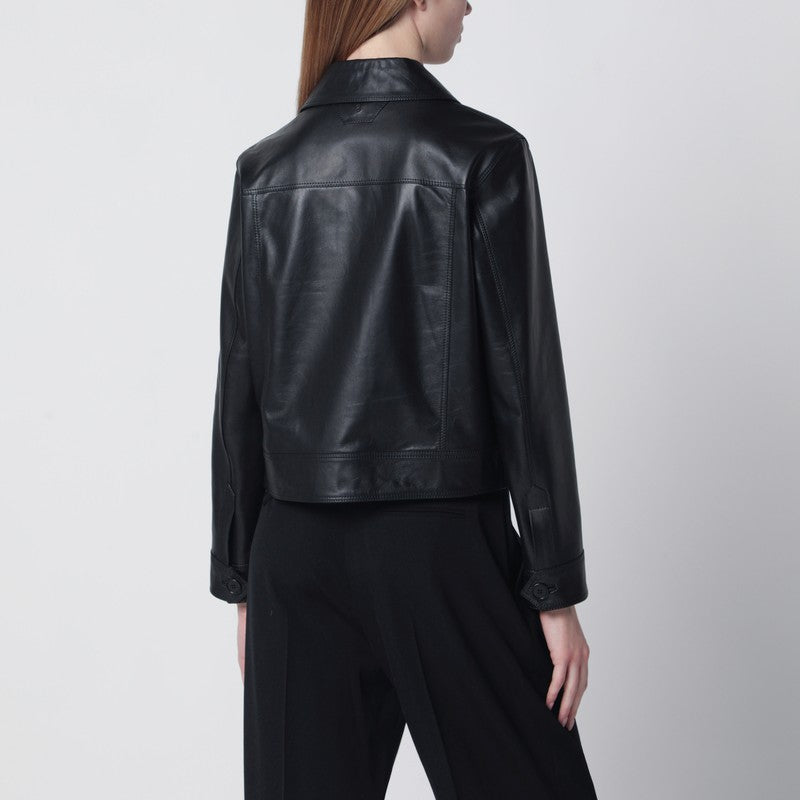 Black cropped leather jacket