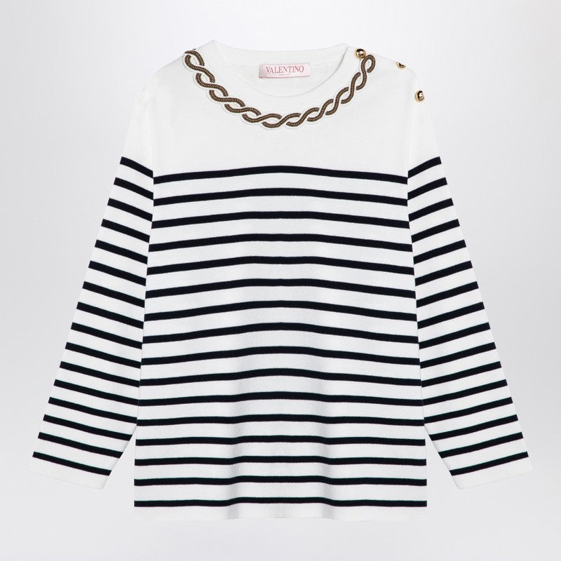 Ivory/navy striped jersey with embroidery