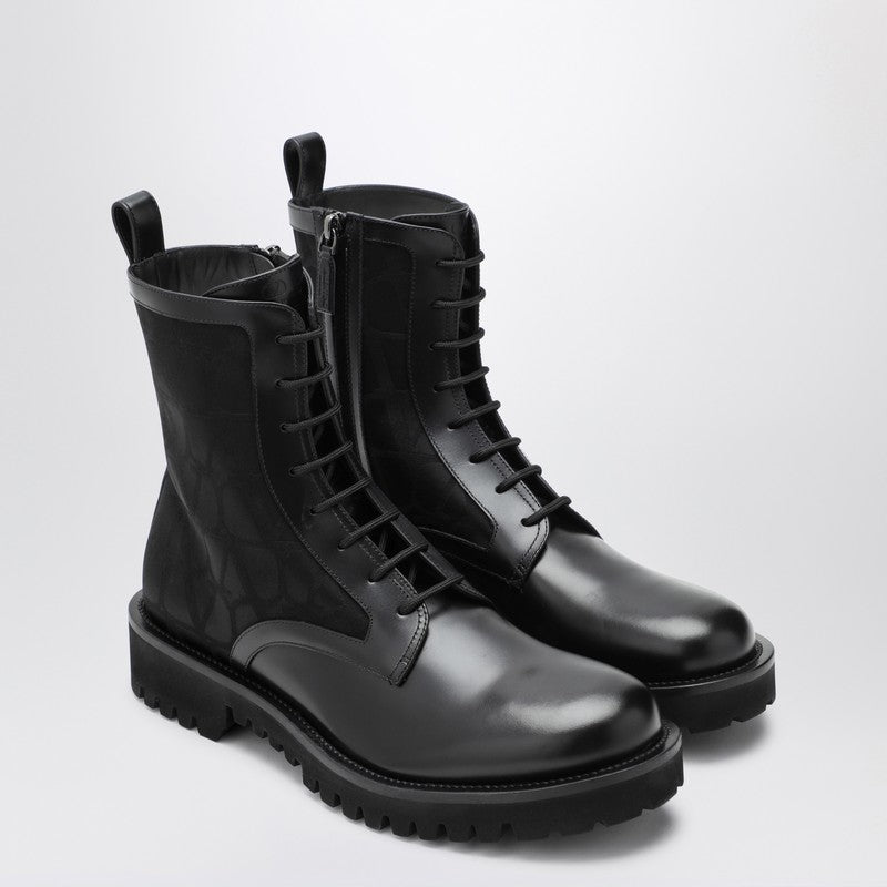 Black Combat Boot In Technical Fabric And Toile Iconographe Calfskin