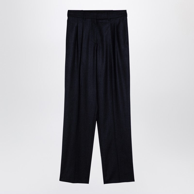 Navy Wool Pleated Trousers