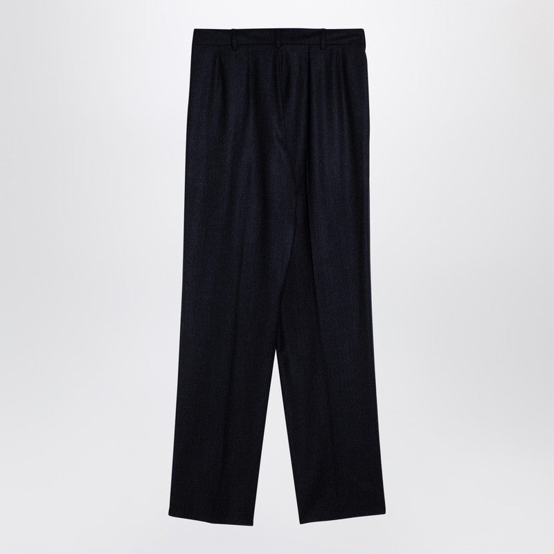 Navy Wool Pleated Trousers
