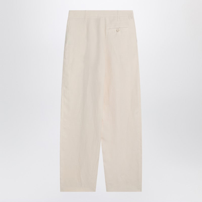 Wide butter-coloured pants in linen blend