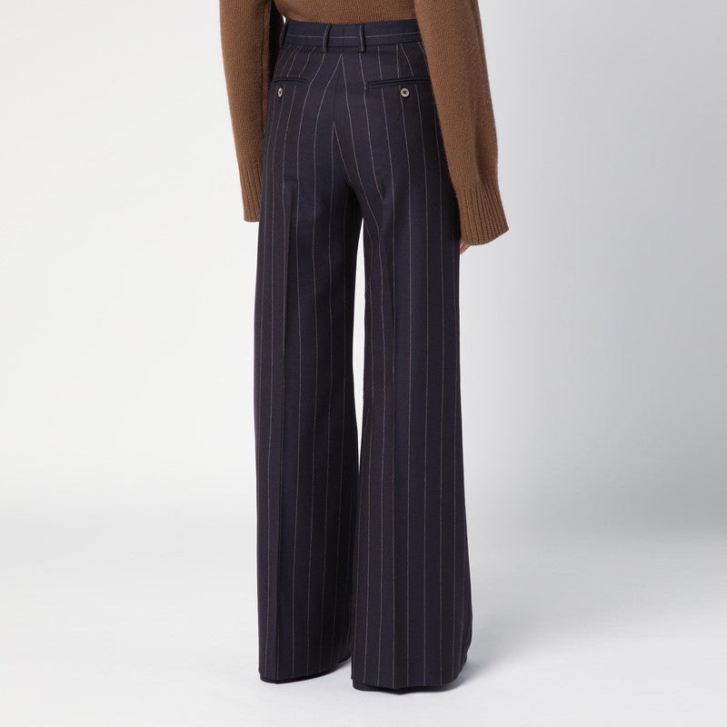 Blue wool-blend pinstripe trousers
