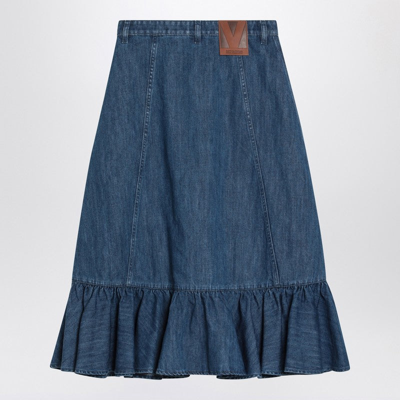 Blue denim midi skirt