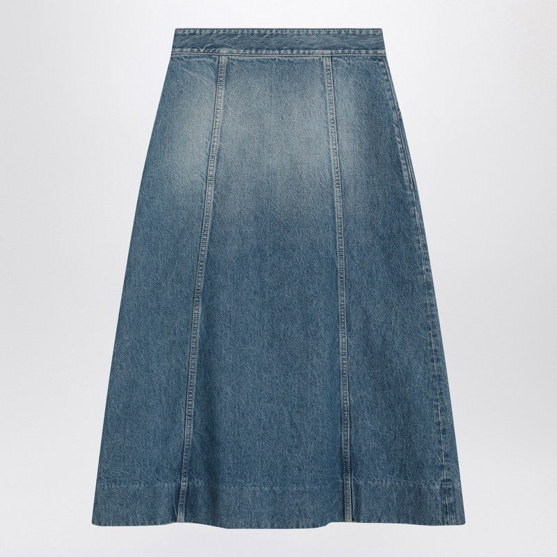 Washed denim midi skirt
