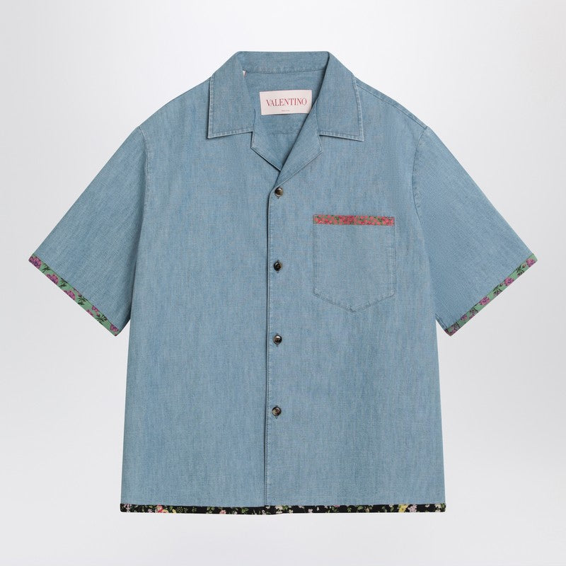 Denim shirt with floral trims