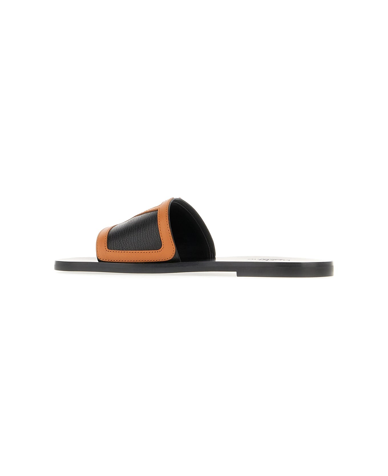 V LOGO LEATHER SLIDES
