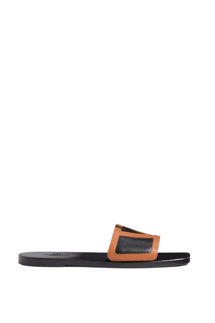 V LOGO LEATHER SLIDES