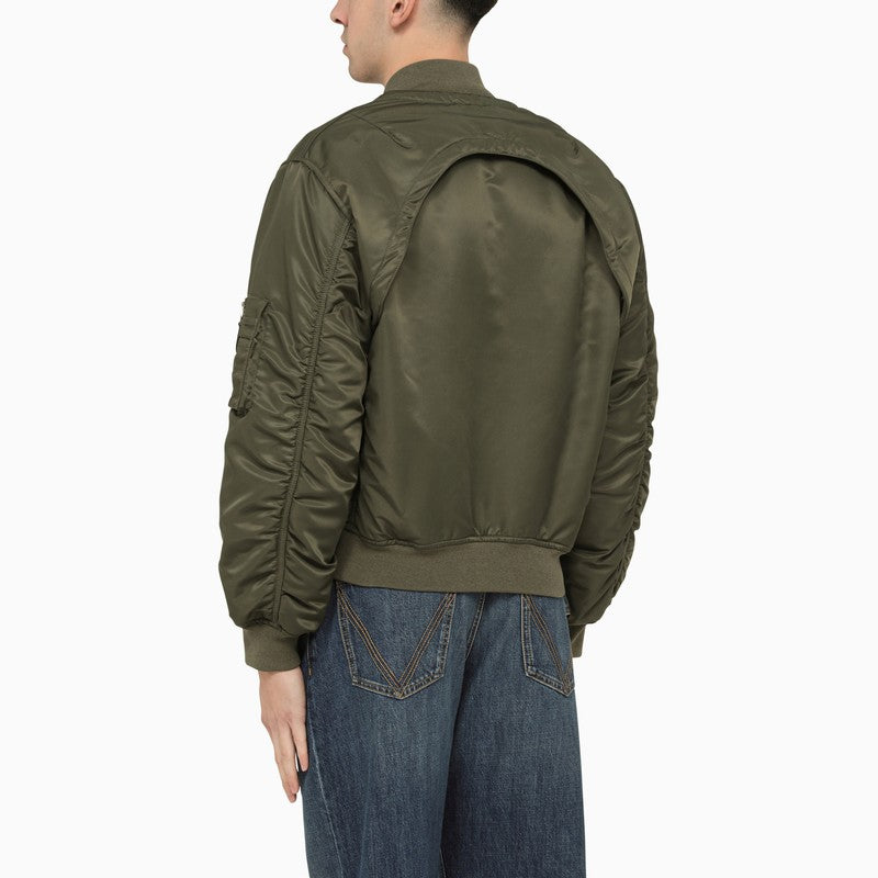Convertible khaki nylon bomber jacket