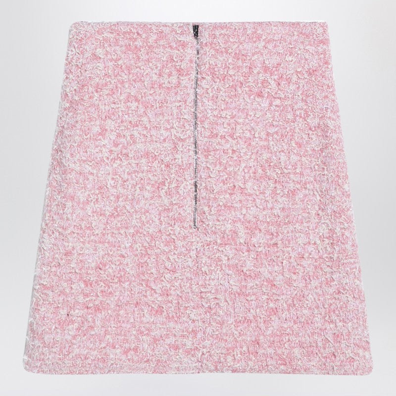 Pink Cotton Blend Tweed Mini Skirt