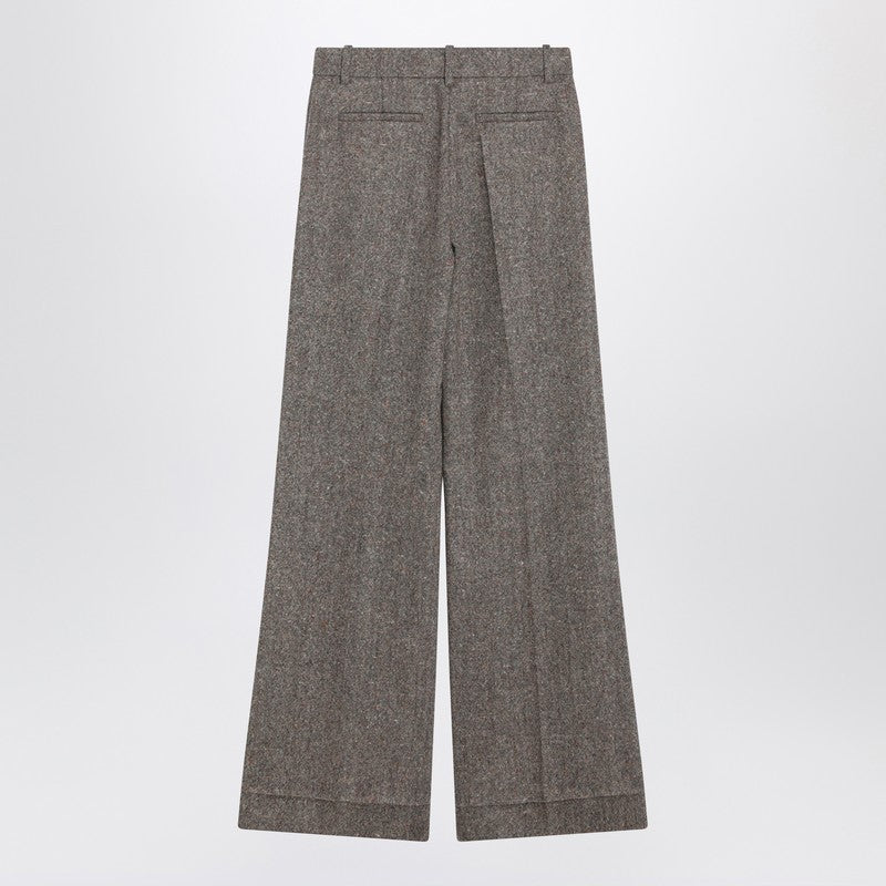 Ivory/brown patterned wool trousers