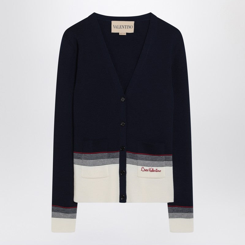 Cardigan with Chez Valentino embroidery in wool