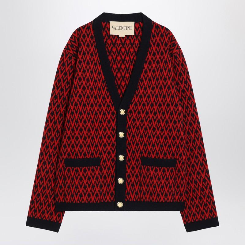 Jacquard patterned cardigan Toute la V red/navy blue