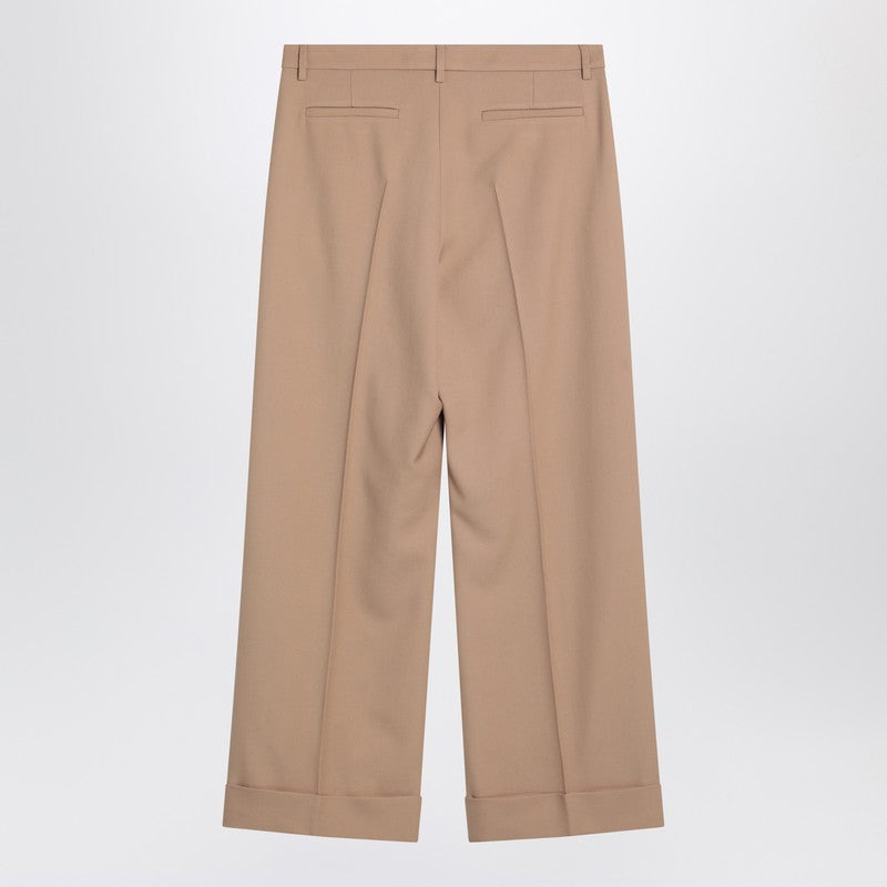 Camel-coloured wool trousers