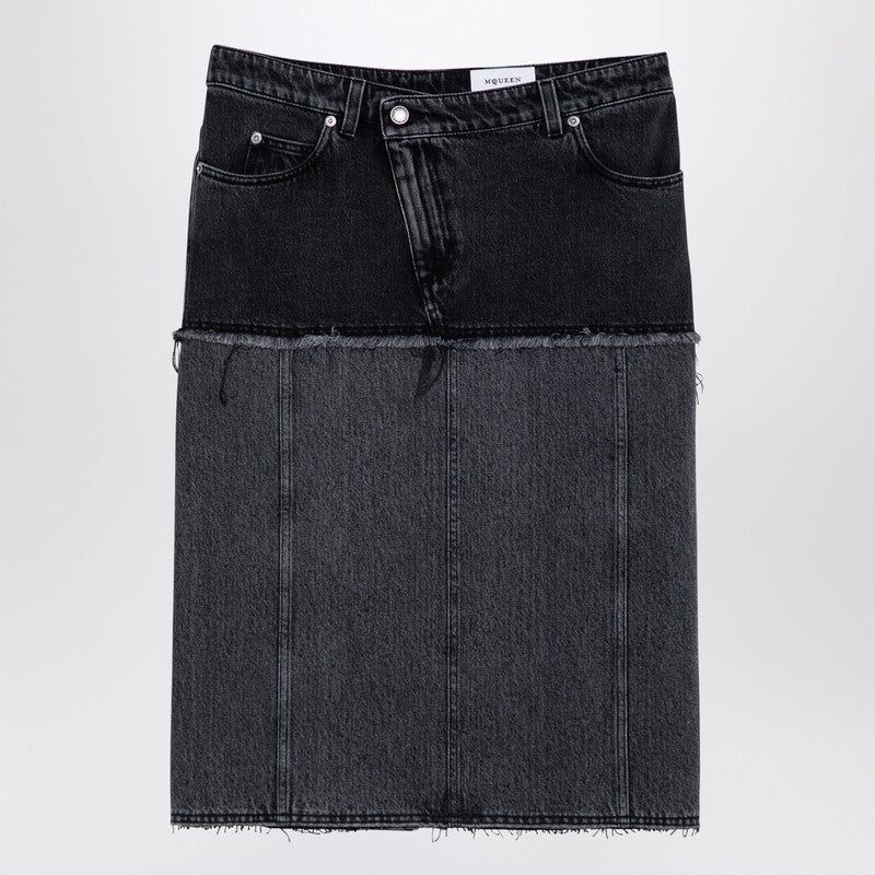 Two-tone Black Denim Skirt