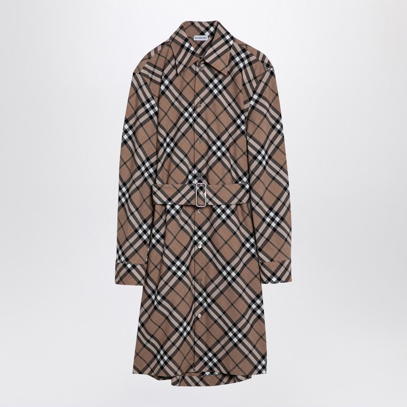 BURBERRY Check Wool Blend Chemise Dress