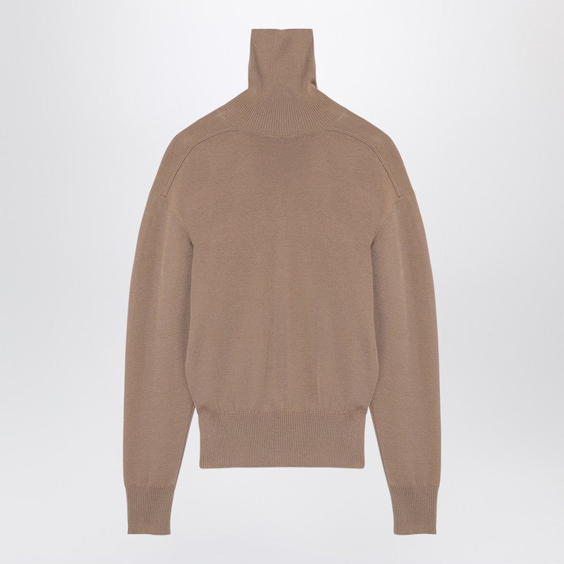 Beige Wool Turtleneck Sweater