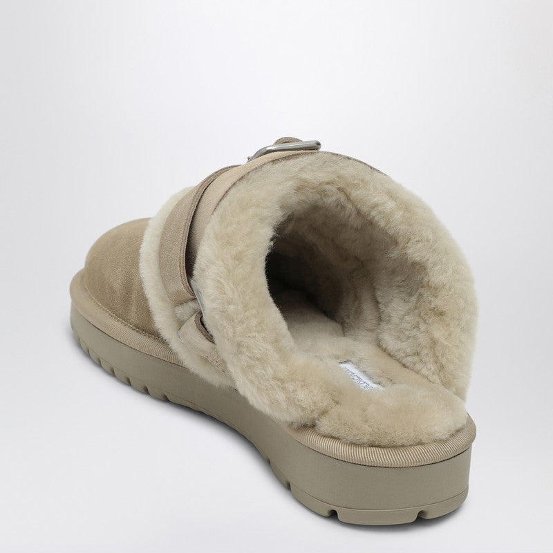Chubby Mule In Suede And Beige Shearling