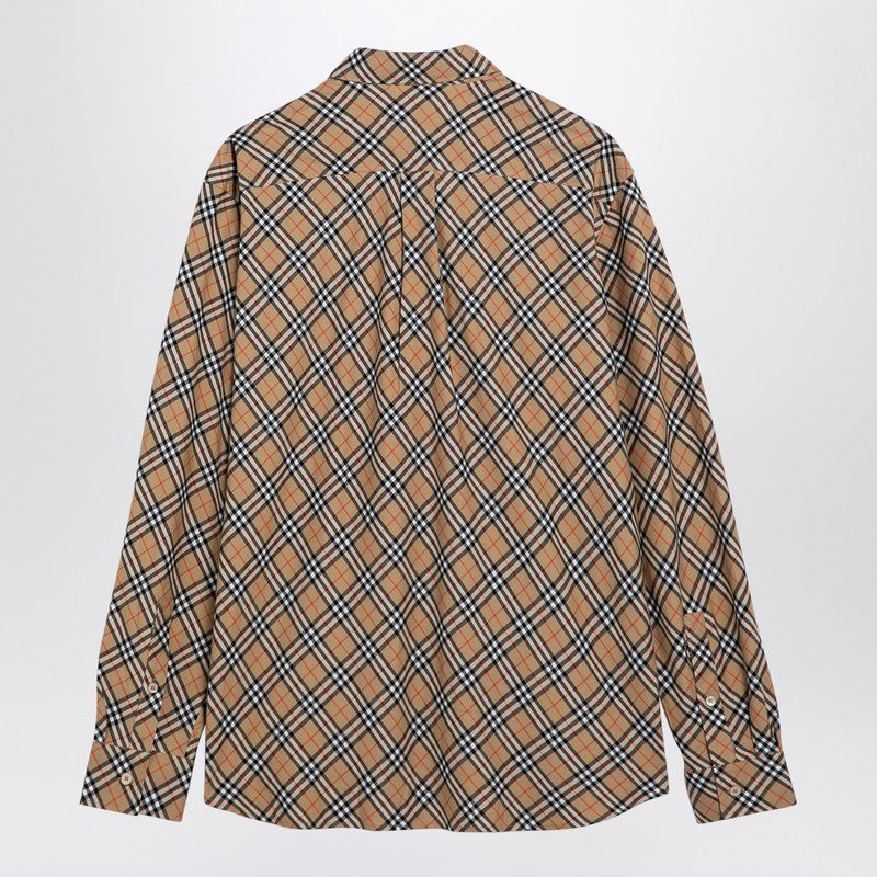 Beige Button-down Shirt With Check Pattern