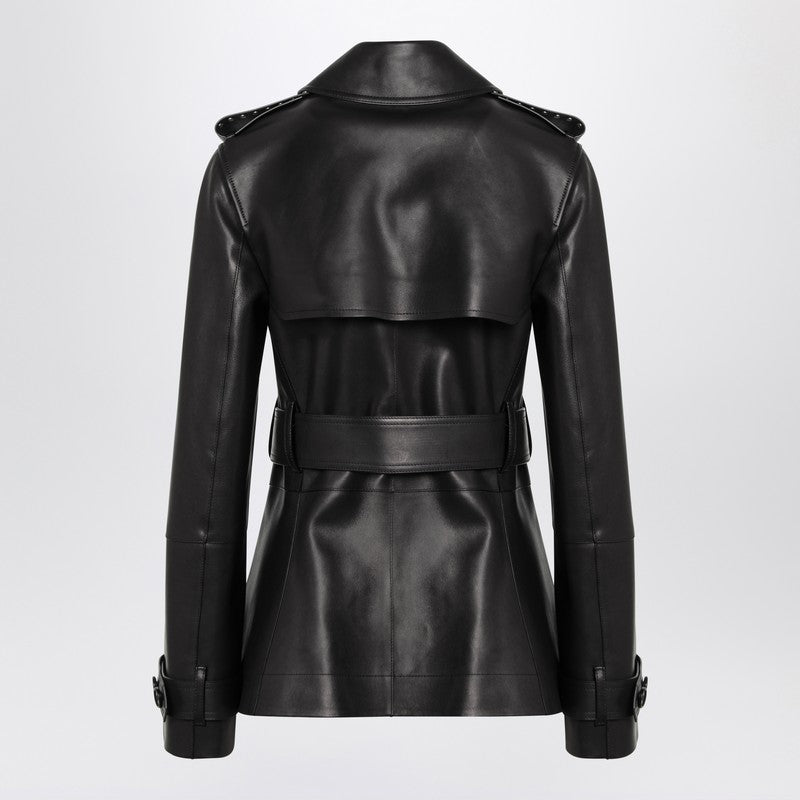Short Black Leather Jacket With Studs