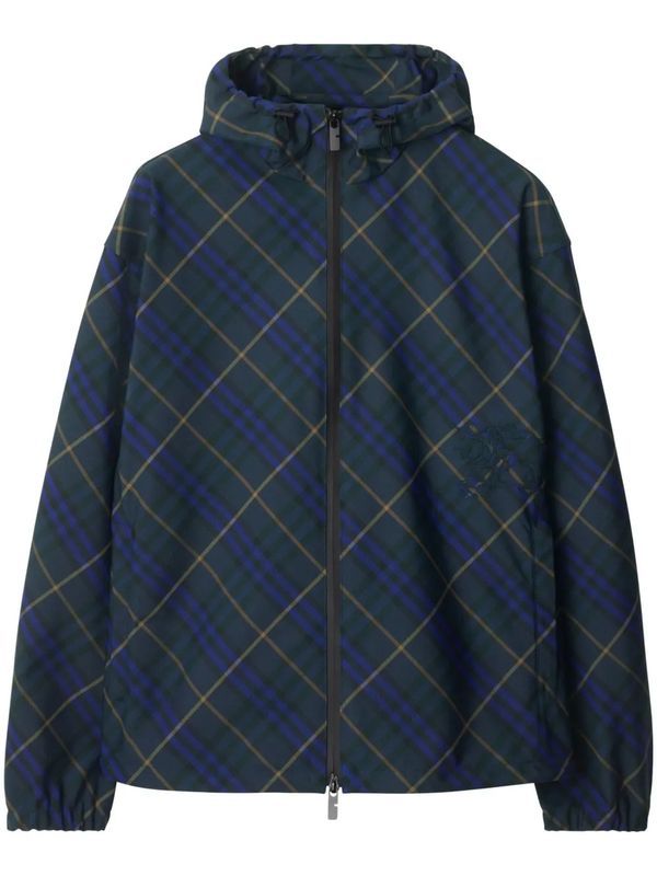 CHECK PATTERN HOODED ZIP-UP JACKET