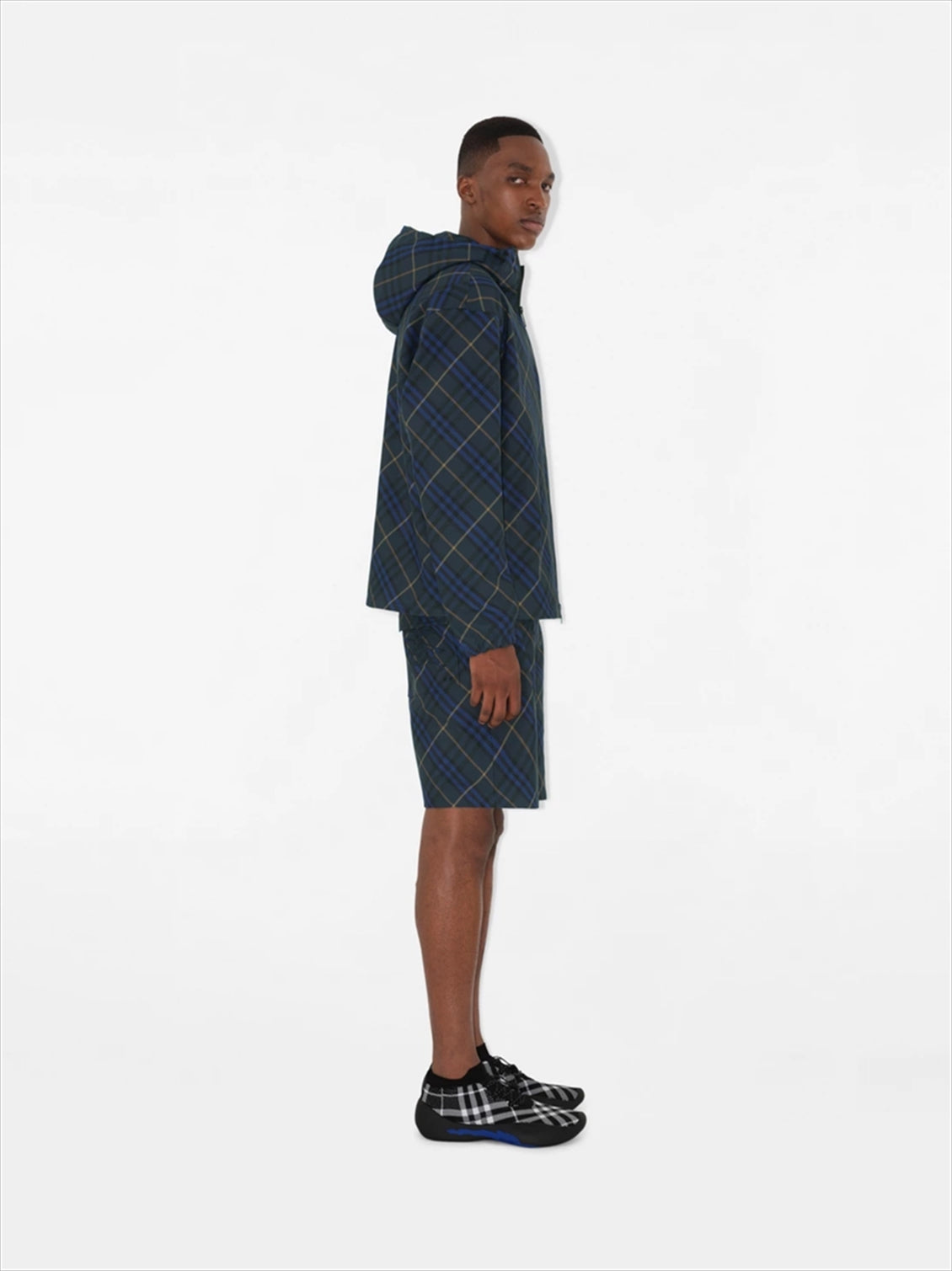 CHECK PATTERN HOODED ZIP-UP JACKET
