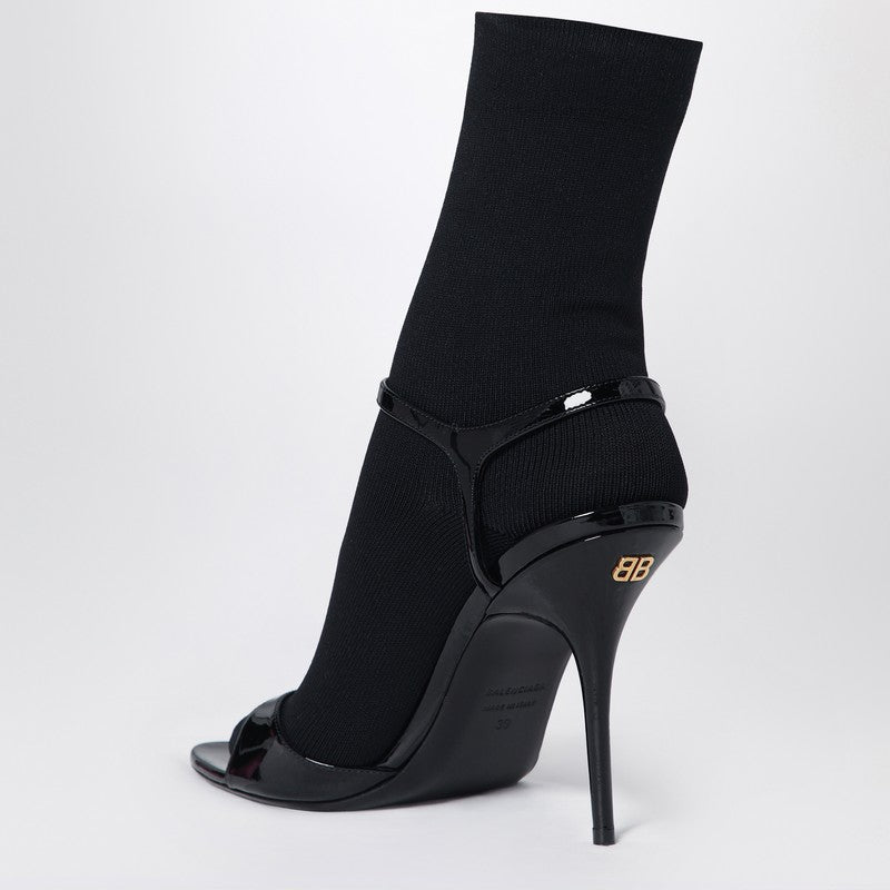 Avenue Sock Black Sandal In Patent Leather And Mesh
