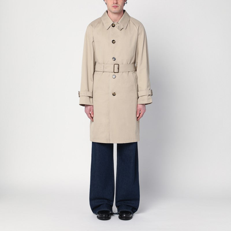 Beige Cotton Trench Coat With Belt