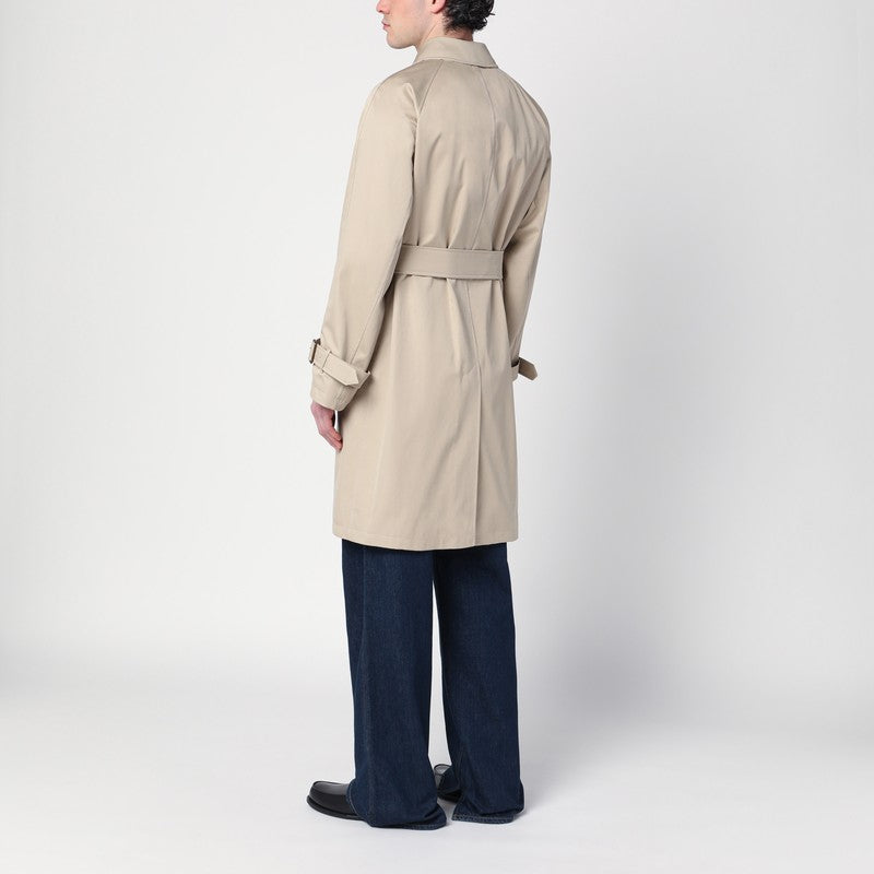 Beige Cotton Trench Coat With Belt