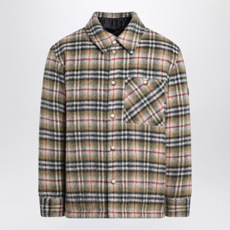 Beige checked wool shirt jacket