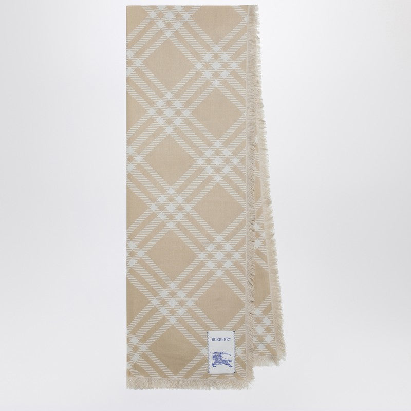 Beige/ecru Check silk and wool scarf