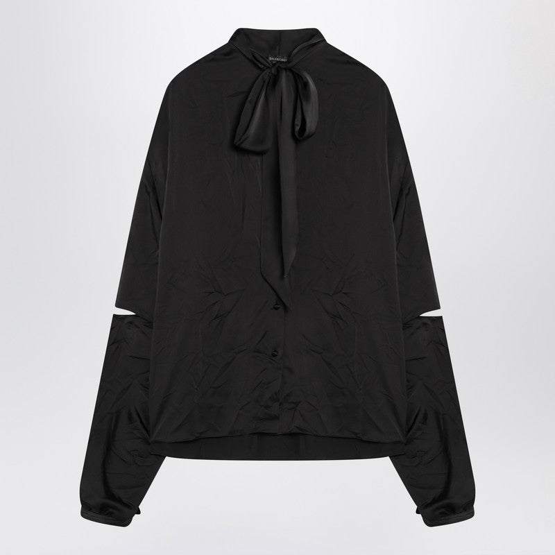 Black Satin Blouse With Bow